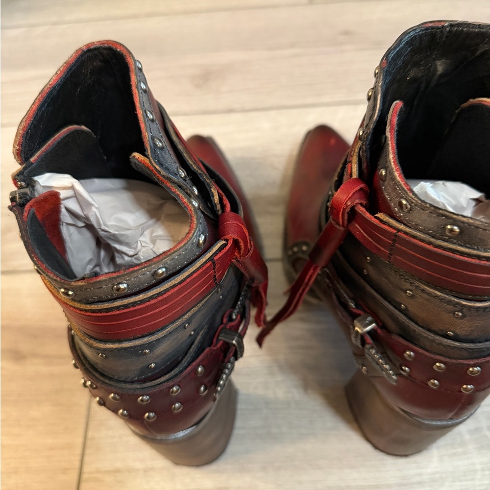 Freebird by Steven Red and Brown Leather Ankle Boots - Picture 4 of 16
